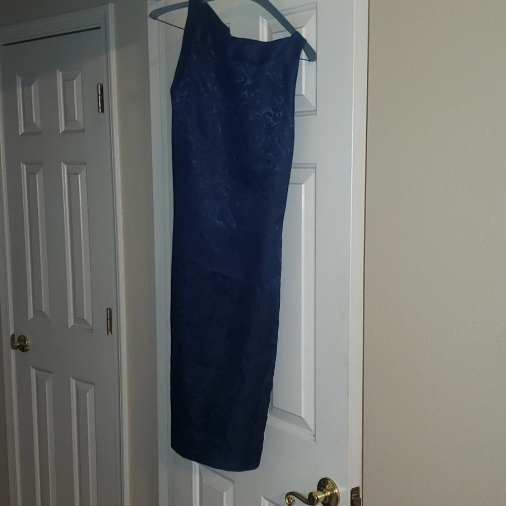 Silk navy blue dress and modest jacket set